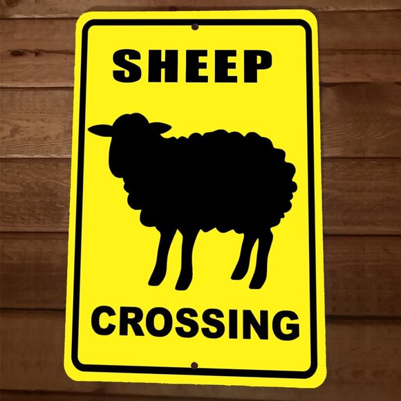 Sheep Crossing 8x12 Metal Wall Sign Animal Poster - Picture 1 of 1